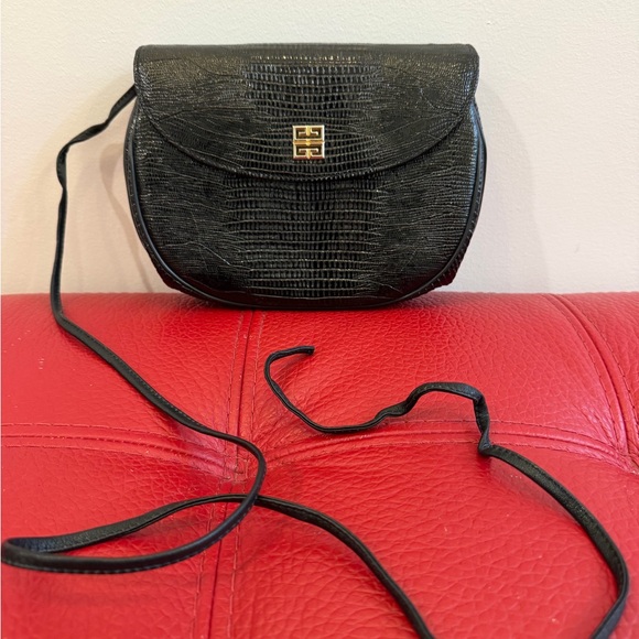 Elegant Vtg Givenchy Paris Black Embossed Lizard Women's Handbag Clutch - Picture 6 of 13